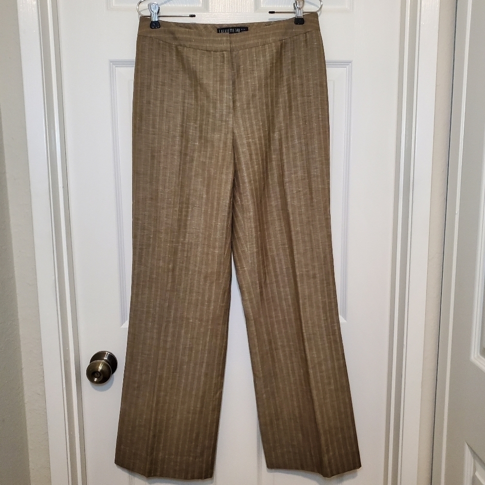 Lafayette 148 Stripe Flat Front Pants Trousers Wool/Linen Blend Sz 8